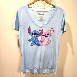 Disney Lilo and Stich blue V neck  tshirt size M